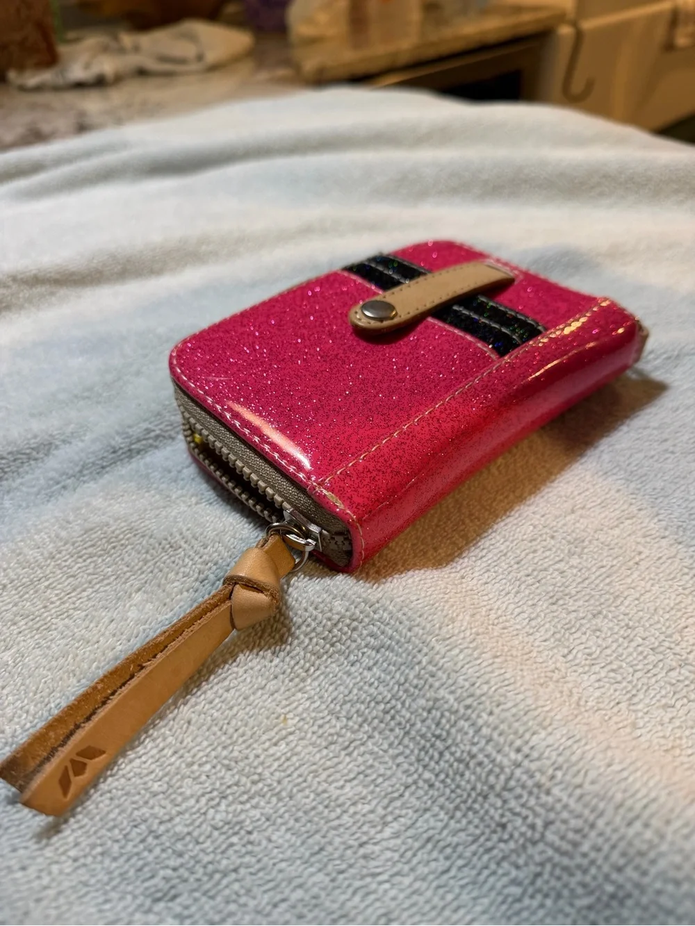 Consuela Hot Pink Glitter Zip Wallet